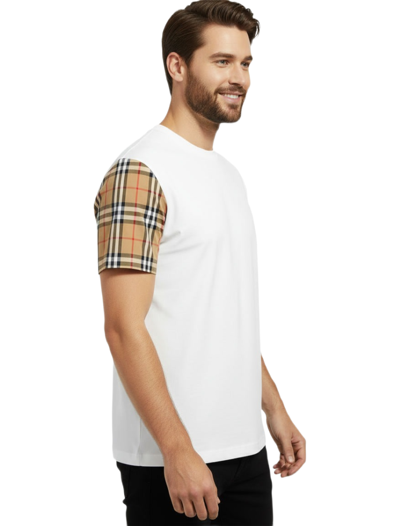 BURBERRY Stretch Check Sleeves Cotton T-Shirt - Image 4