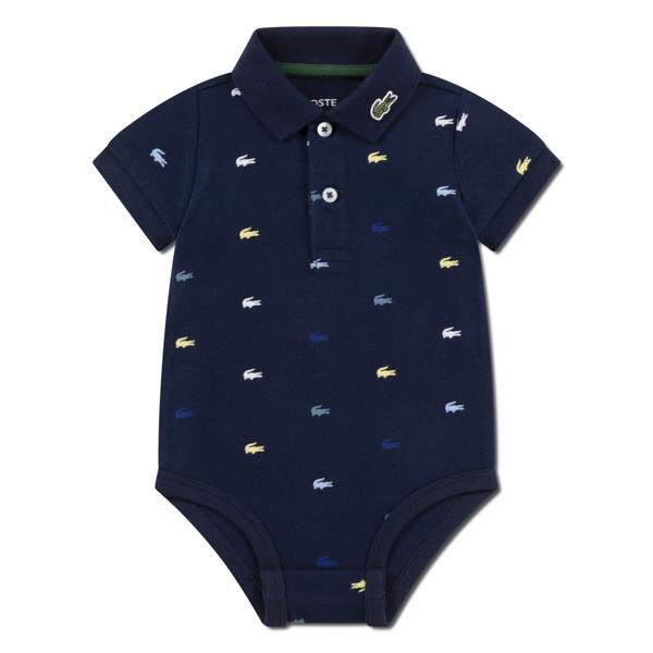 LACOSTE KIDS Crocodile Pattern Piqué Bodysuit