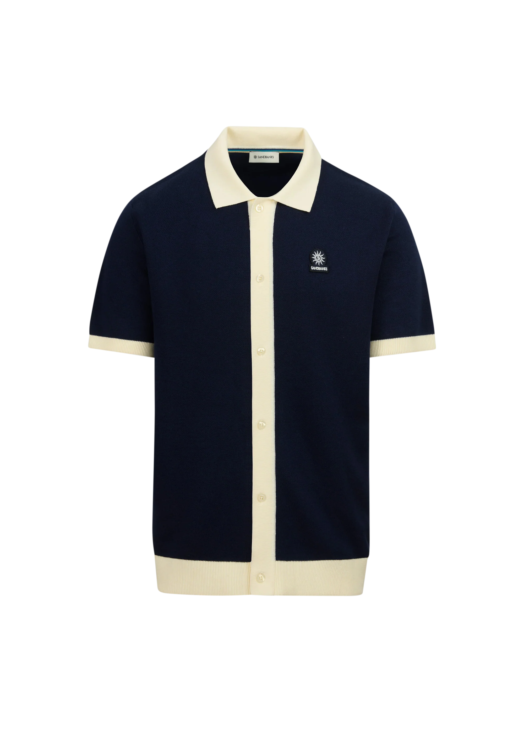 SANDBANKS Knitted Full Button Polo Shirt